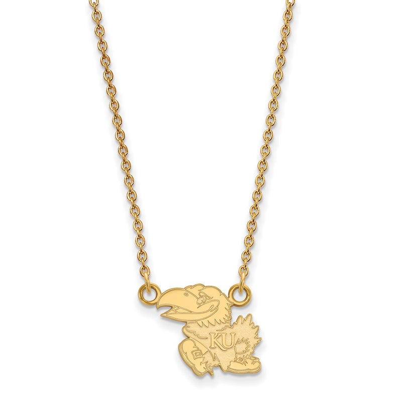 Gold Plated Sterling Silver Logoart University Of Kansas Jayhawk Small Pendant 18 Inch Necklace