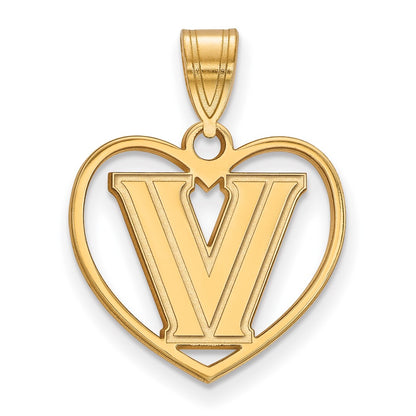 Gold Plated Sterling Silver Logoart Villanova University Letter V Heart Pendant