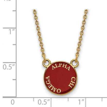 Gold Plated Sterling Silver Logoart Alpha Chi Omega Sorority Text Small Color Enamel Pendant 18 Inch Necklace