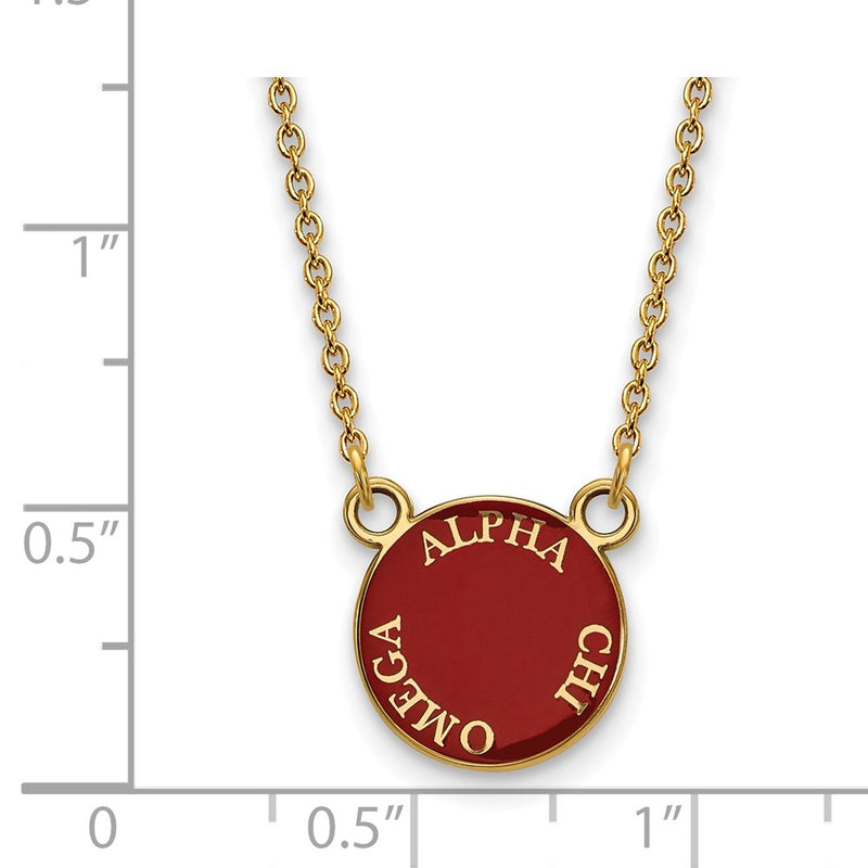 Gold Plated Sterling Silver Logoart Alpha Chi Omega Sorority Text Small Color Enamel Pendant 18 Inch Necklace