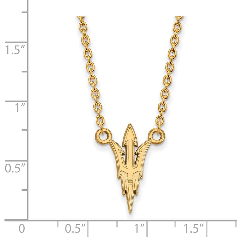 Gold Plated Sterling Silver Logoart Arizona State University Pitchfork Large Pendant 18 Inch Necklace