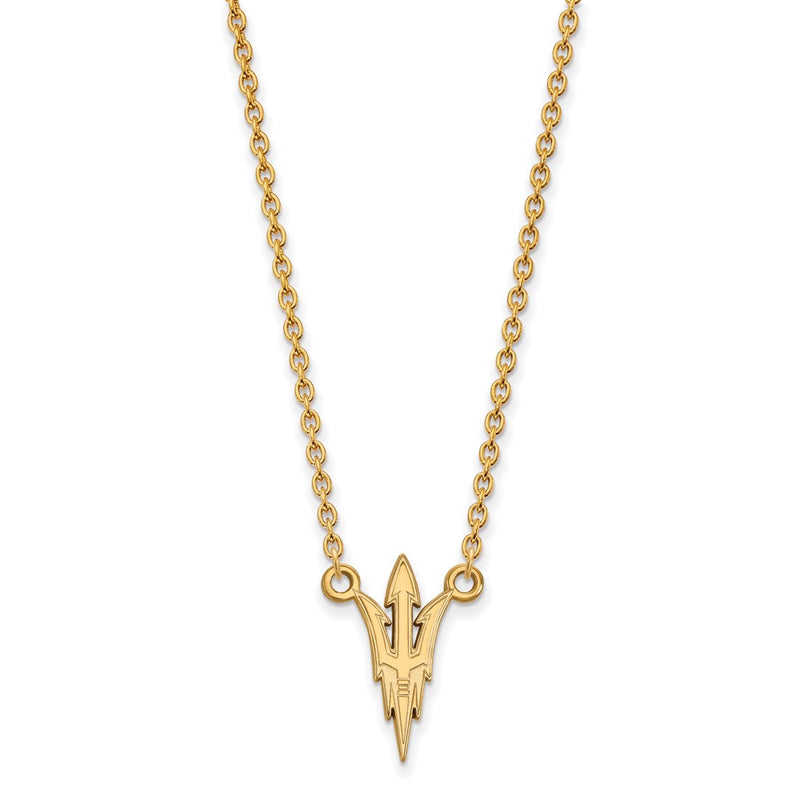 Gold Plated Sterling Silver Logoart Arizona State University Pitchfork Large Pendant 18 Inch Necklace