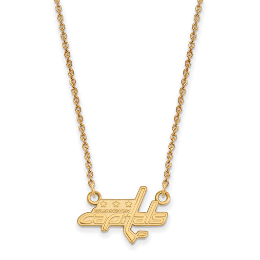 10K Yellow Gold Nhl Logoart Washington Capitals Small Pendant 18 Inch Necklace