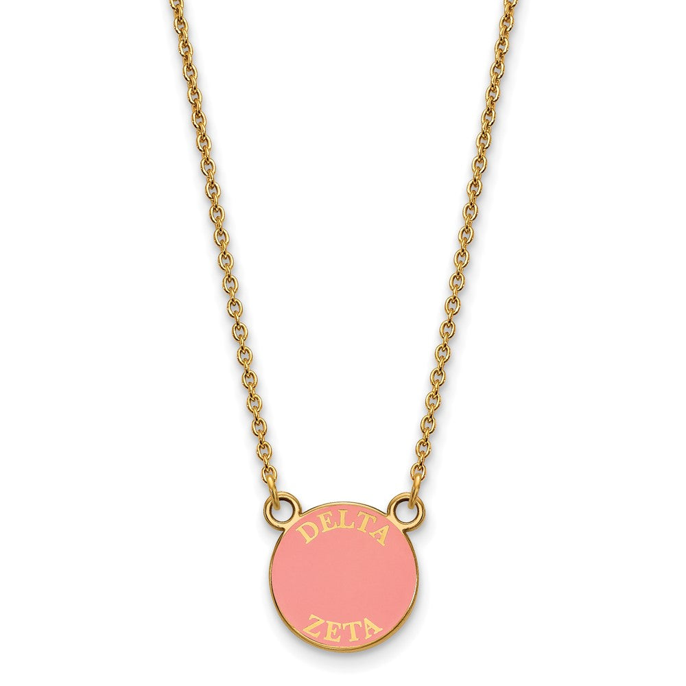 Gold Plated Sterling Silver Logoart Delta Zeta Sorority Text Small Color Enamel Pendant 18 Inch Necklace