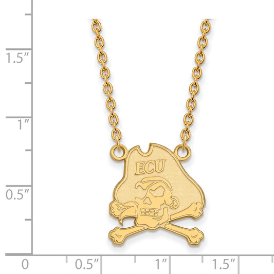 10K Yellow Gold Logoart East Carolina University Pirate Large Pendant 18 Inch Necklace