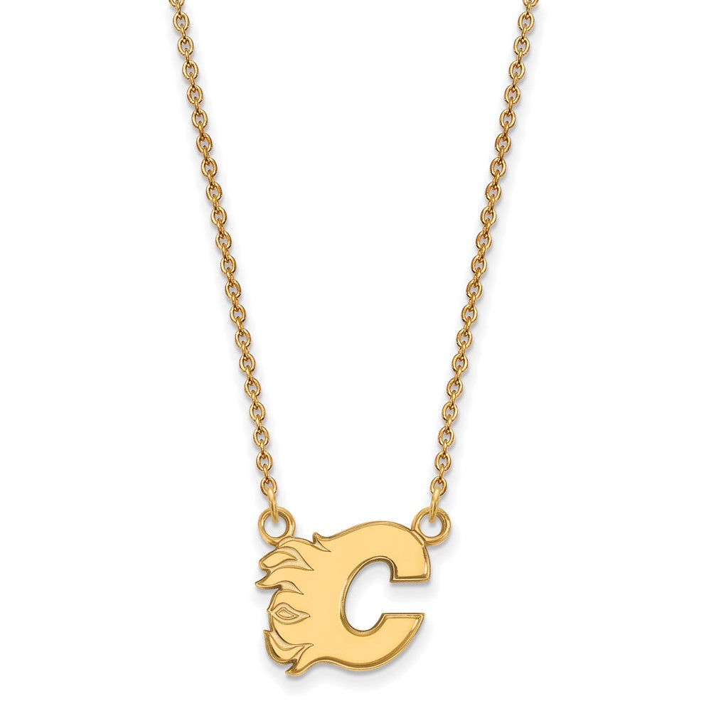 10K Yellow Gold Nhl Logoart Calgary Flames Letter C Small Pendant 18 Inch Necklace
