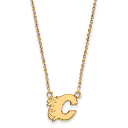 10K Yellow Gold Nhl Logoart Calgary Flames Letter C Small Pendant 18 Inch Necklace