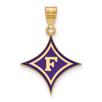 Gold Plated Sterling Silver Logoart Furman University Large Enameled Pendant