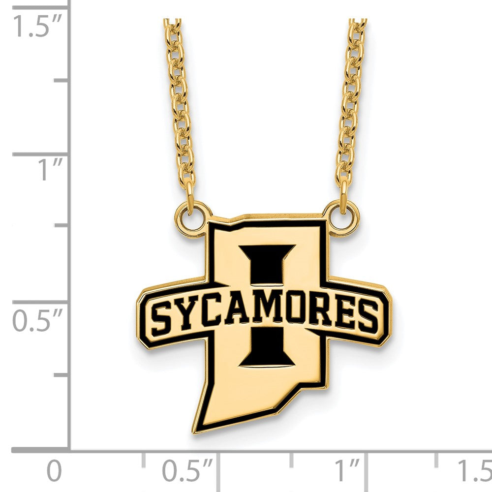 Gold Plated Sterling Silver Logoart Indiana State University Sycamores Large Enameled Pendant 18 Inch Necklace