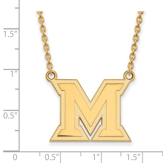 10K Yellow Gold Logoart Miami University Ohio Letter M Large Pendant 18 Inch Necklace