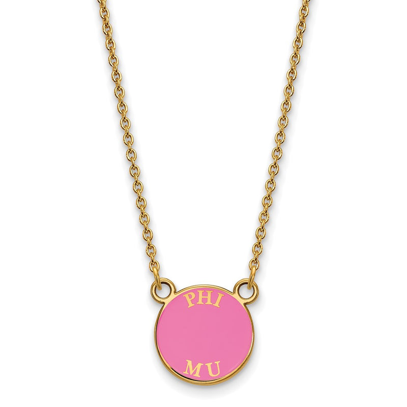 Gold Plated Sterling Silver Logoart Phi Mu Sorority Text Small Color Enamel Pendant 18 Inch Necklace