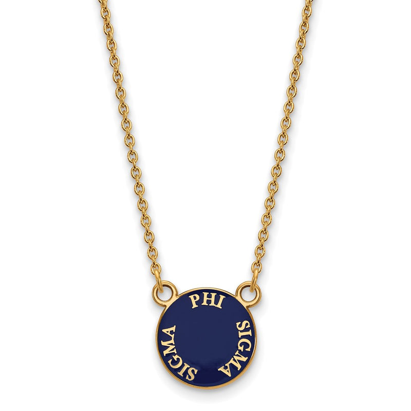 Gold Plated Sterling Silver Logoart Phi Sigma Sorority Text Small Color Enamel Pendant 18 Inch Necklace