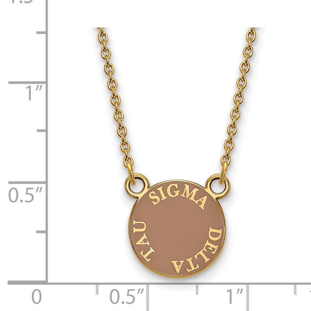 Gold Plated Sterling Silver Logoart Sigma Delta Tau Sorority Text Small Color Enamel Pendant 18 Inch Necklace