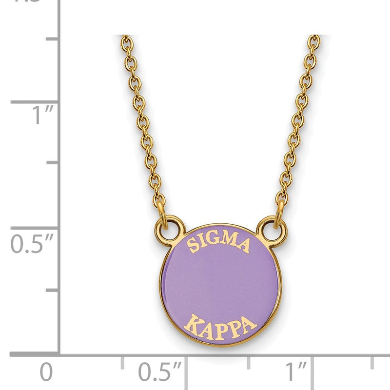 Gold Plated Sterling Silver Logoart Sigma Kappa Sorority Text Small Color Enamel Pendant 18 Inch Necklace