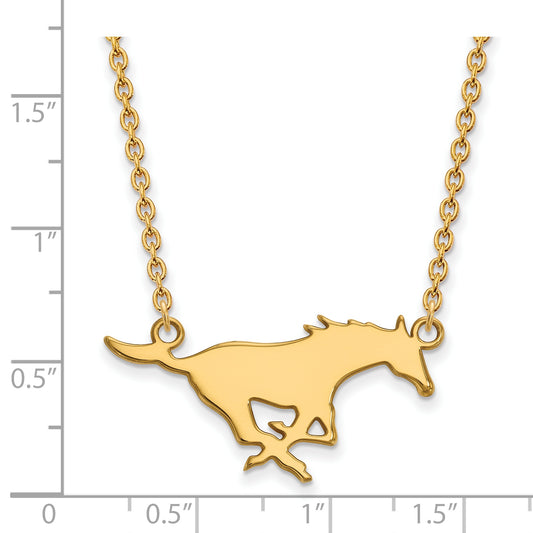 10K Yellow Gold Logoart Southern Methodist University Mustang Large Pendant 18 Inch Necklace