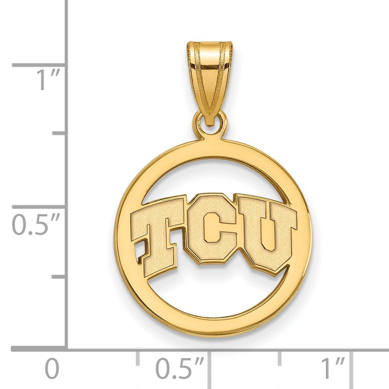 Gold Plated Sterling Silver Logoart Texas Christian University T C U Med Circle Pendant