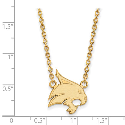 Gold Plated Sterling Silver Logoart Texas State University Bobcat Large Pendant 18 Inch Necklace