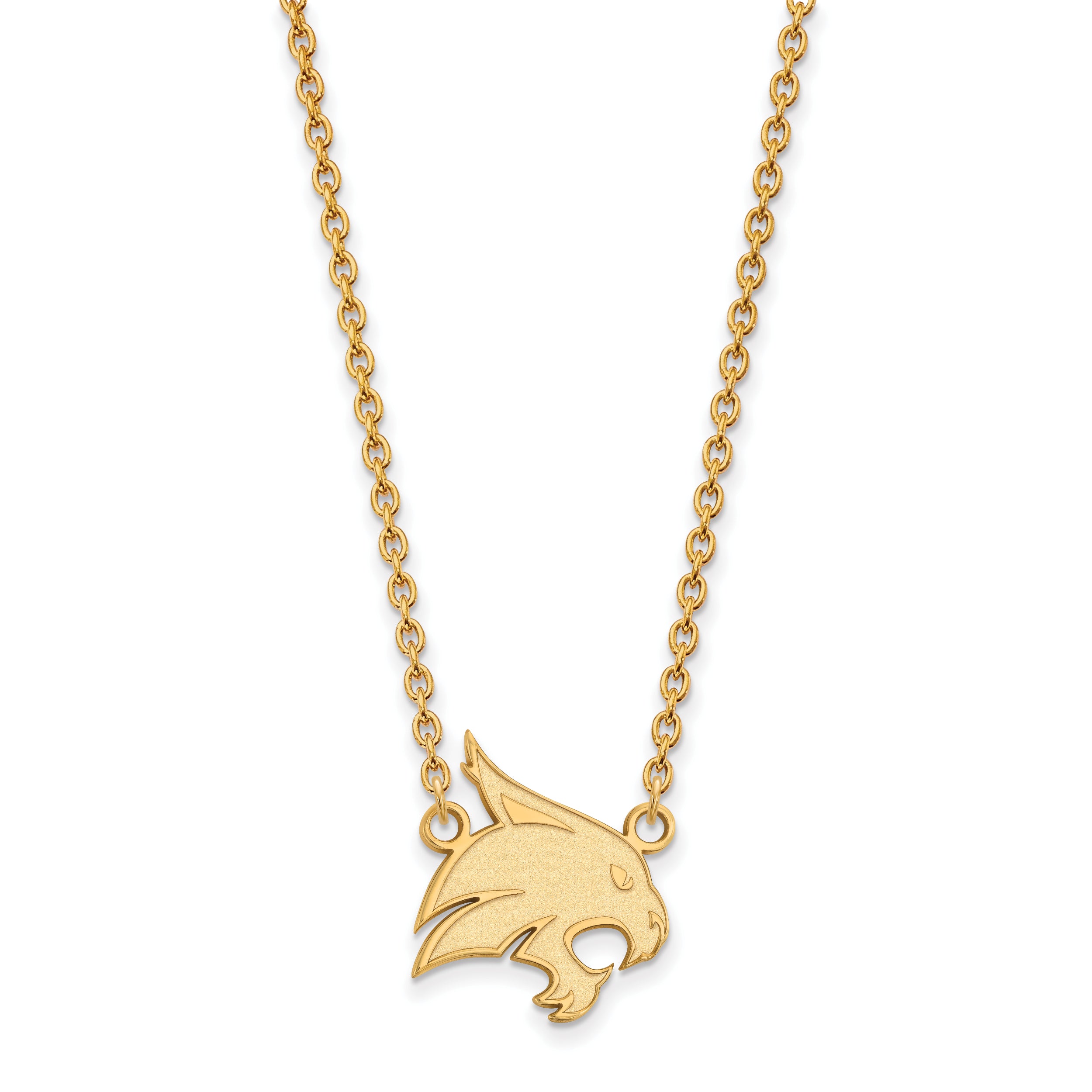 10K Yellow Gold Logoart Texas State University Bobcat Large Pendant 18 Inch Necklace