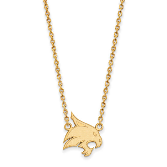 10K Yellow Gold Logoart Texas State University Bobcat Large Pendant 18 Inch Necklace