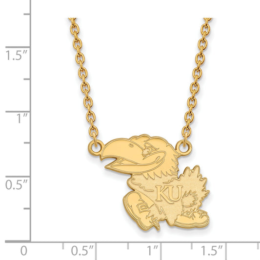 10K Yellow Gold Logoart University Of Kansas Jayhawk Large Pendant 18 Inch Necklace