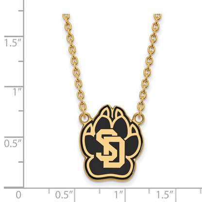 Gold Plated Sterling Silver Logoart University Of South Dakota Large Enameled Pendant 18 Inch Necklace