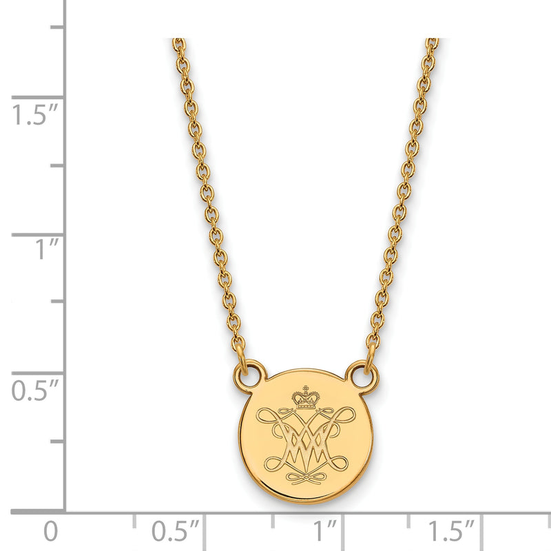 Gold Plated Sterling Silver Logoart College Of William And Mary Small Disc Pendant 18 Inch Necklace