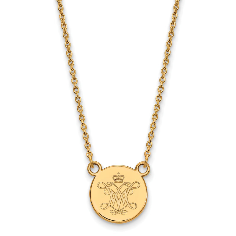 Gold Plated Sterling Silver Logoart College Of William And Mary Small Disc Pendant 18 Inch Necklace