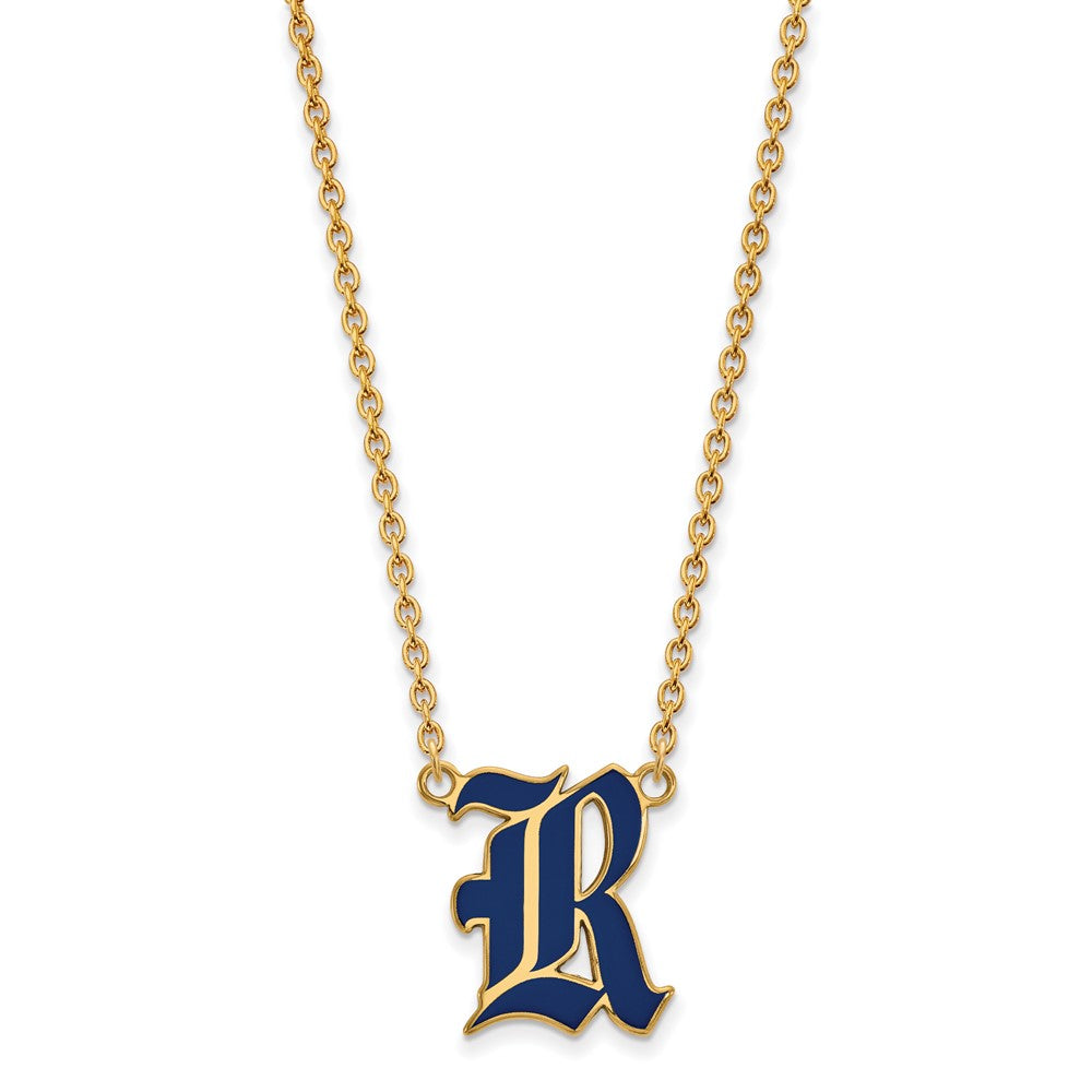 Gold Plated Sterling Silver Logoart Rice University Letter R Large Enameled Pendant 18 Inch Necklace