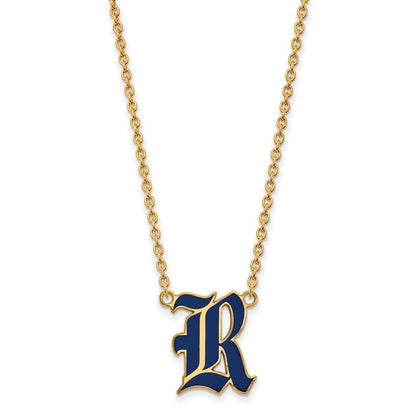 Gold Plated Sterling Silver Logoart Rice University Letter R Large Enameled Pendant 18 Inch Necklace