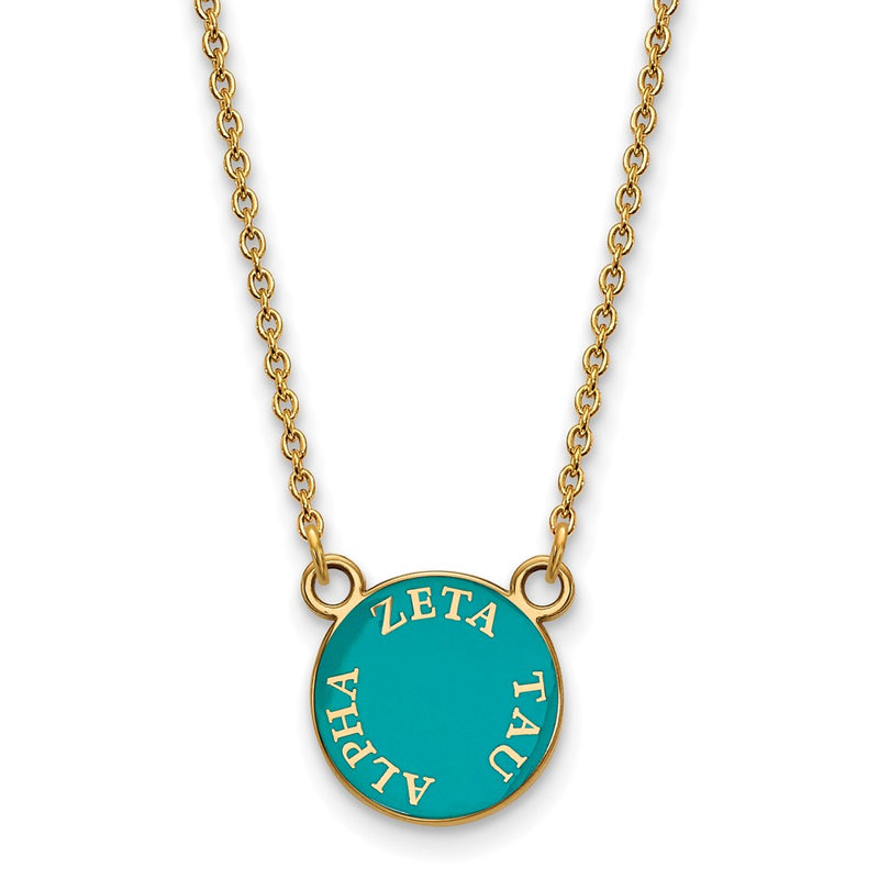 Gold Plated Sterling Silver Logoart Zeta Tau Alpha Sorority Text Small Color Enamel Pendant 18 Inch Necklace