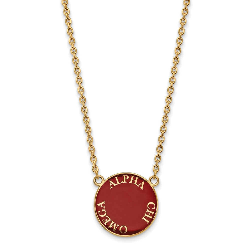 Gold Plated Sterling Silver Logoart Alpha Chi Omega Sorority Text Large Color Enamel Pendant 18 Inch Necklace