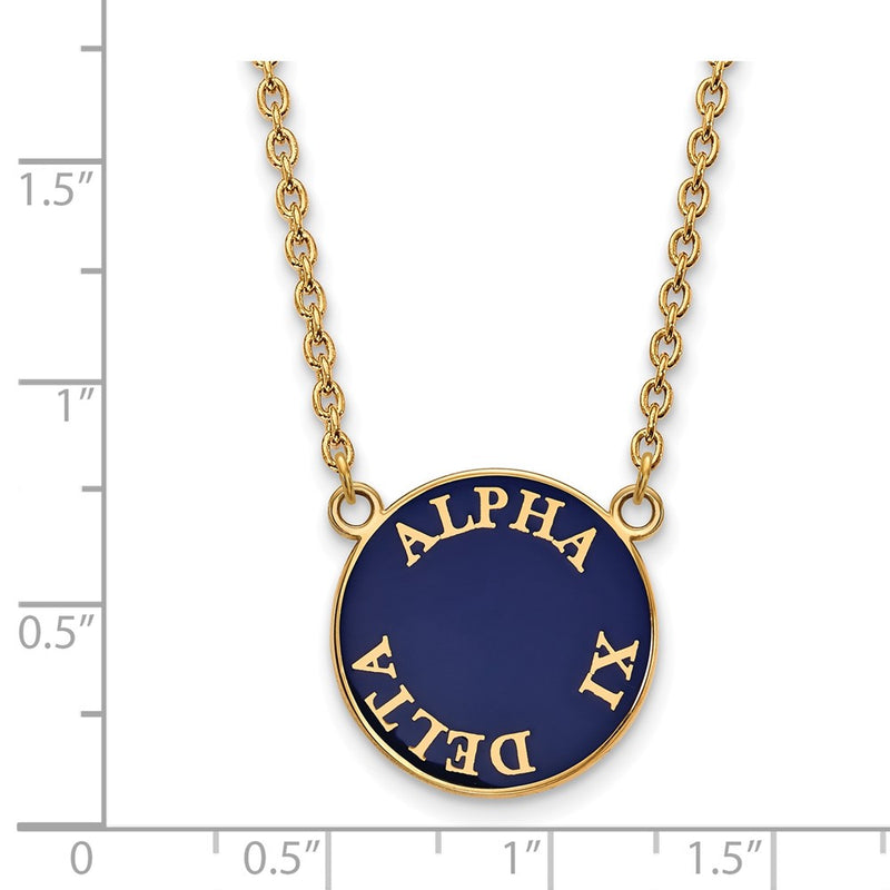 Gold Plated Sterling Silver Logoart Alpha Xi Delta Sorority Text Large Color Enamel Pendant 18 Inch Necklace
