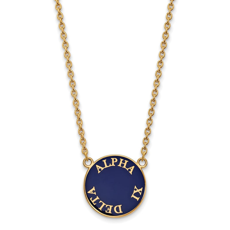 Gold Plated Sterling Silver Logoart Alpha Xi Delta Sorority Text Large Color Enamel Pendant 18 Inch Necklace