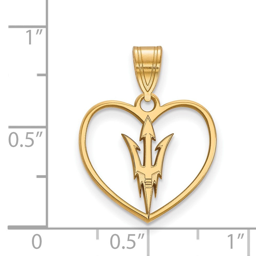 Gold Plated Sterling Silver Logoart Arizona State University Pitchfork Heart Pendant