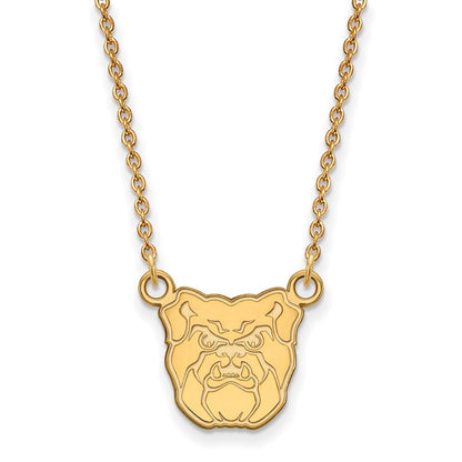 Gold Plated Sterling Silver Logoart Butler University Bulldog Small Pendant 18 Inch Necklace