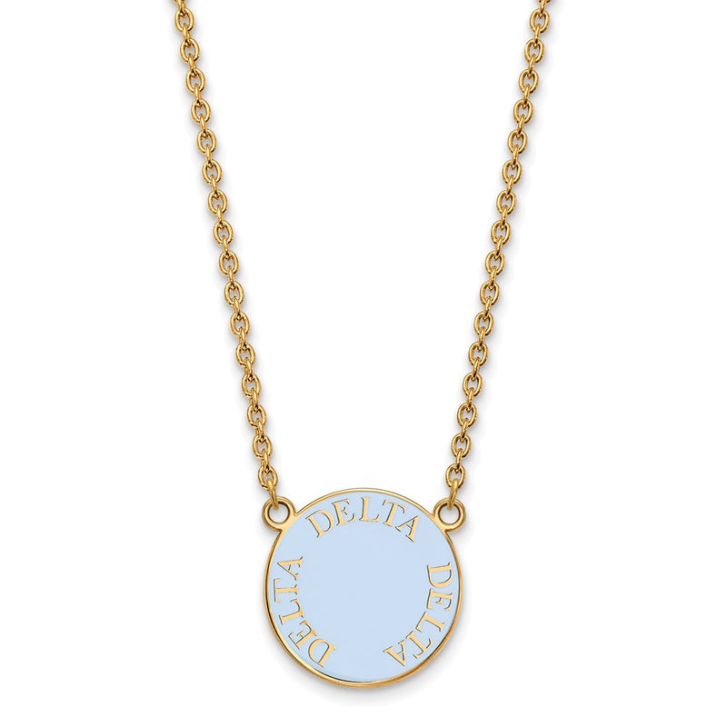 Gold Plated Sterling Silver Logoart Delta Sorority Text Large Color Enamel Pendant 18 Inch Necklace