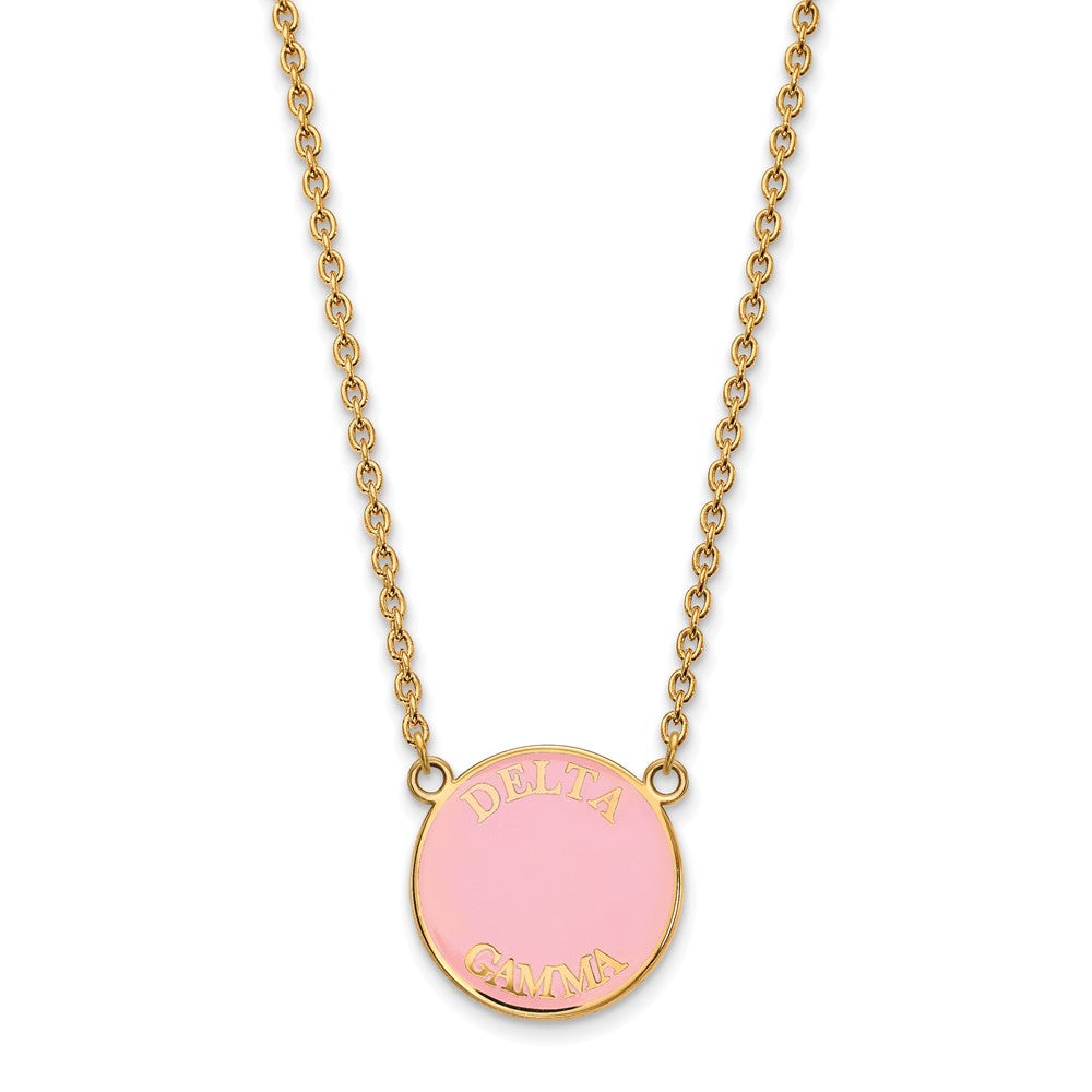 Gold Plated Sterling Silver Logoart Delta Gamma Sorority Text Large Color Enamel Pendant 18 Inch Necklace