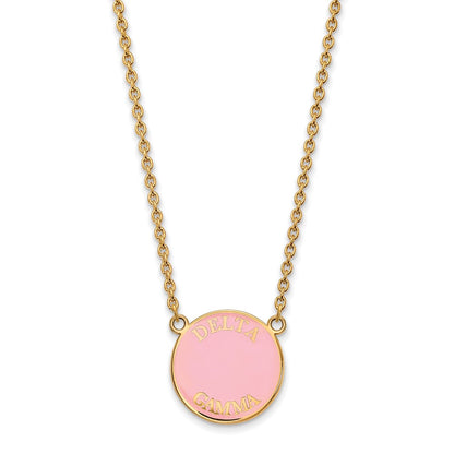 Gold Plated Sterling Silver Logoart Delta Gamma Sorority Text Large Color Enamel Pendant 18 Inch Necklace