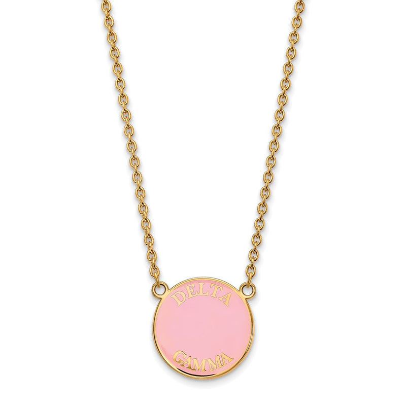 Gold Plated Sterling Silver Logoart Delta Gamma Sorority Text Large Color Enamel Pendant 18 Inch Necklace