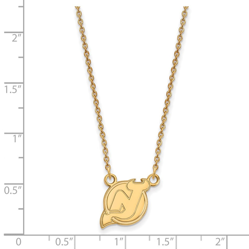10K Yellow Gold Nhl Logoart New Jersey Devils Small Pendant 18 Inch Necklace