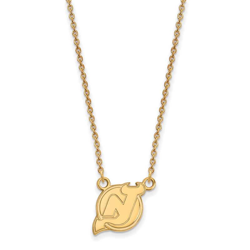 10K Yellow Gold Nhl Logoart New Jersey Devils Small Pendant 18 Inch Necklace