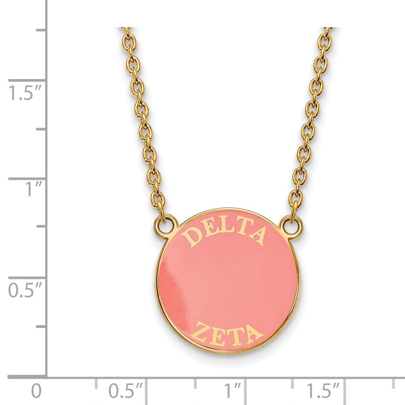 Gold Plated Sterling Silver Logoart Delta Zeta Sorority Text Large Color Enamel Pendant 18 Inch Necklace