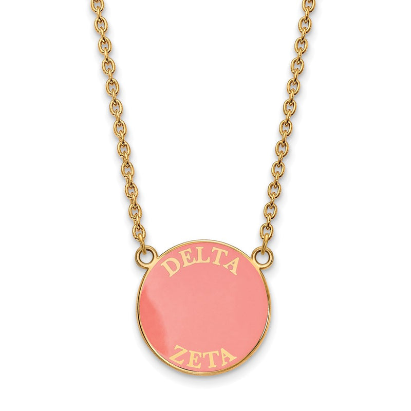 Gold Plated Sterling Silver Logoart Delta Zeta Sorority Text Large Color Enamel Pendant 18 Inch Necklace