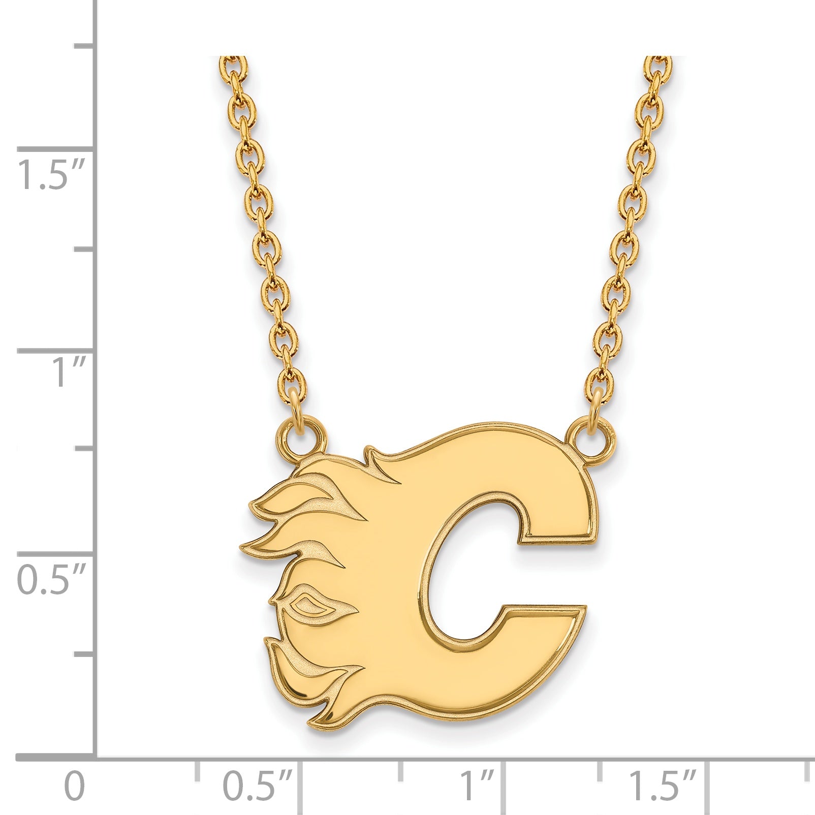 10K Yellow Gold Nhl Logoart Calgary Flames Letter C Large Pendant 18 Inch Necklace