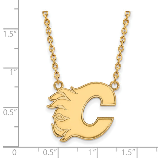 10K Yellow Gold Nhl Logoart Calgary Flames Letter C Large Pendant 18 Inch Necklace