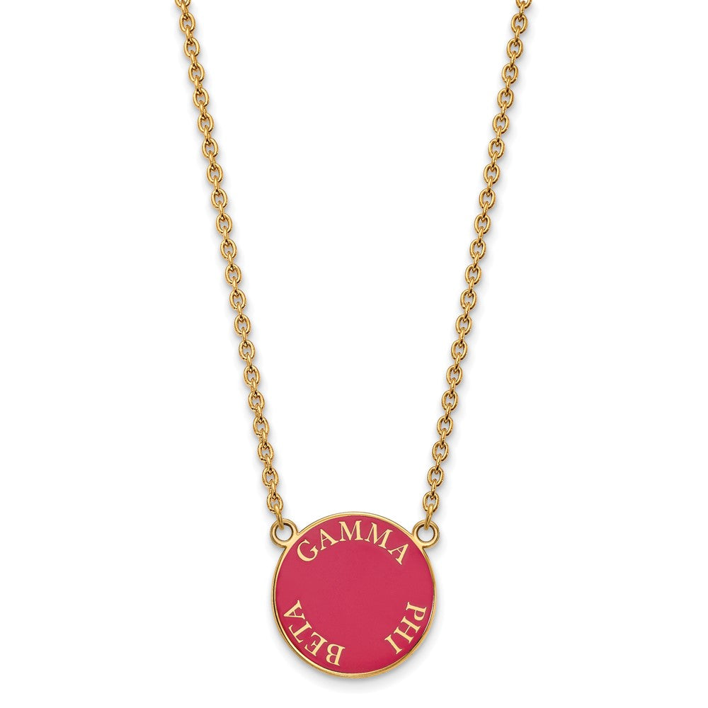 Gold Plated Sterling Silver Logoart Gamma Phi Beta Sorority Text Large Color Enamel Pendant 18 Inch Necklace