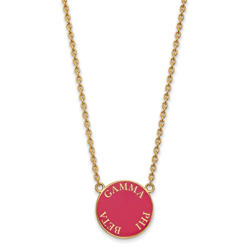 Gold Plated Sterling Silver Logoart Gamma Phi Beta Sorority Text Large Color Enamel Pendant 18 Inch Necklace