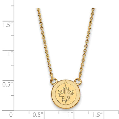 14K Yellow Gold Nhl Logoart Winnipeg Jets Small Pendant 18 Inch Necklace