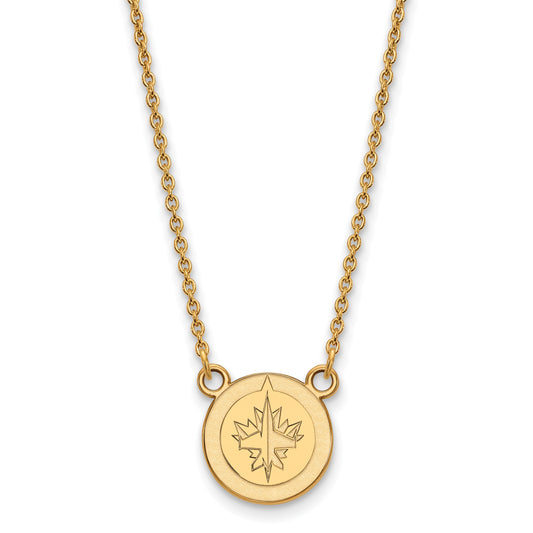 10K Yellow Gold Nhl Logoart Winnipeg Jets Small Pendant 18 Inch Necklace