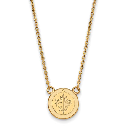 10K Yellow Gold Nhl Logoart Winnipeg Jets Small Pendant 18 Inch Necklace